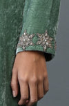 Regal Jade Crystal & Beads Hand Embroidered Silk Velvet Suit