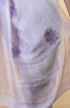 Lilac Floral Embroidered Linen Saree