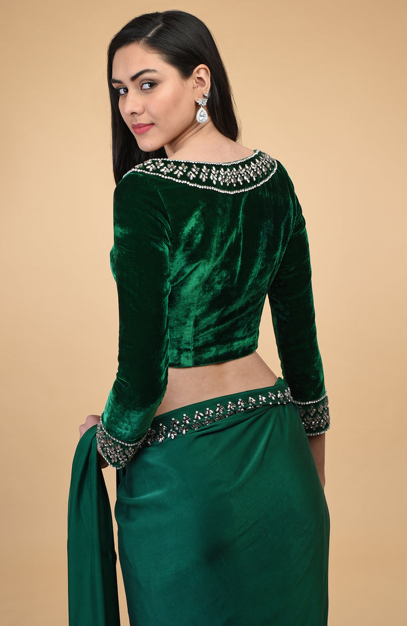 Emerald Green Crystal Hand Embroidered Blouse