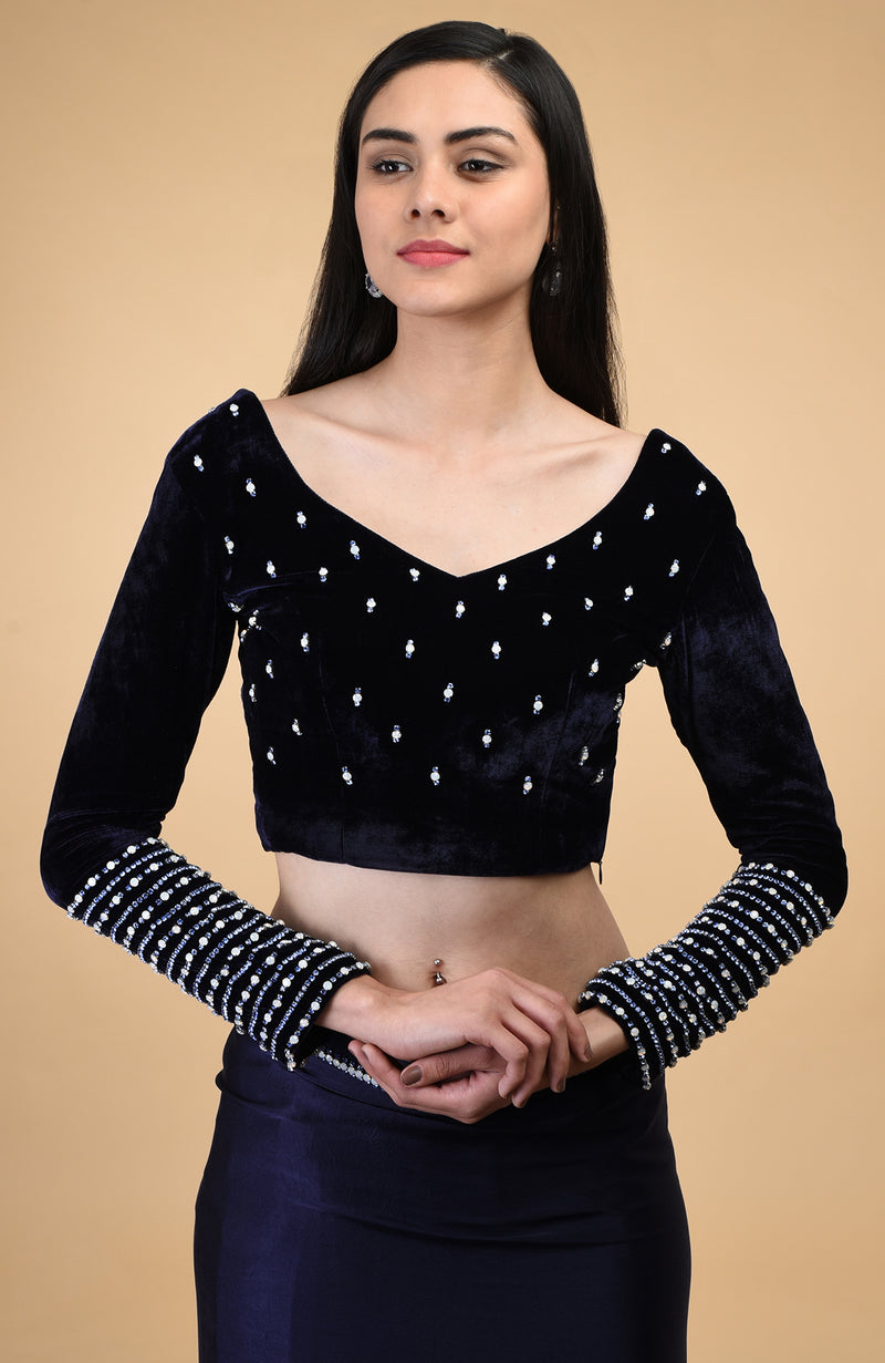 Midnight Sky Crystal Hand Embroidered Blouse