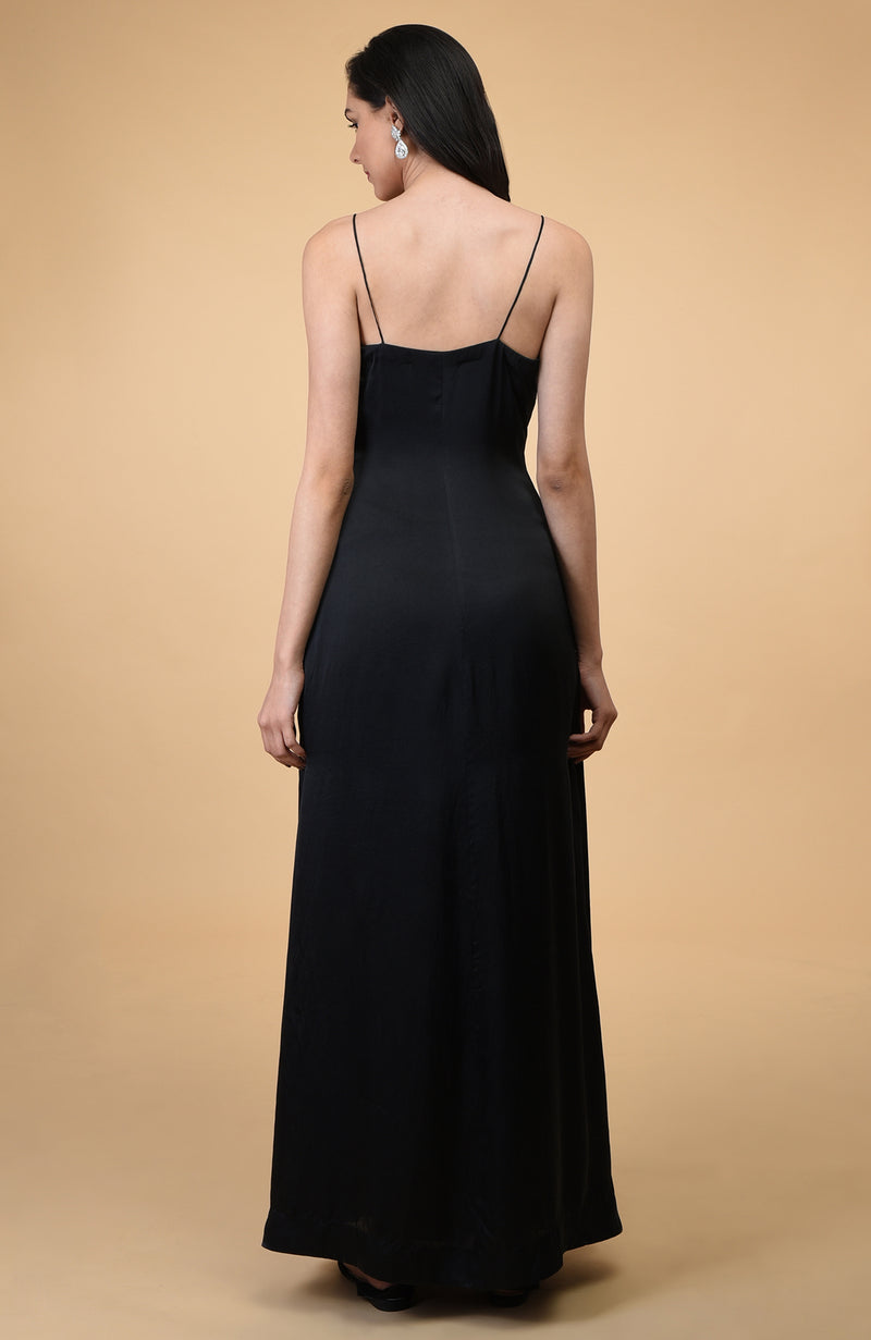 Classic Black Silk-Satin Long Slip Dress