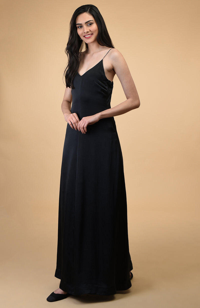 Classic Black Silk-Satin Long Slip Dress – Talking Threads