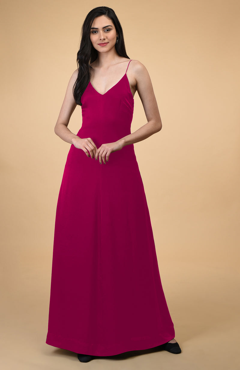 Classic Berry Gloss Silk-Satin Long Slip Dress