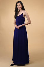 Classic Blue Silk-Satin Long Slip Dress