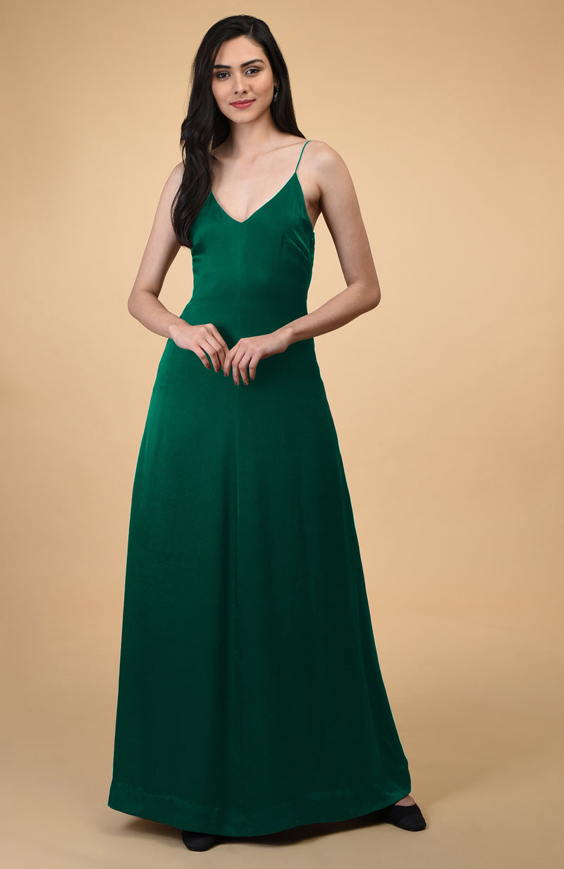 Classic Emerald Green Silk-Satin Long Slip Dress – Talking Threads