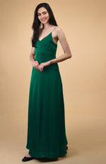 Classic Emerald Green Silk-Satin Long Slip Dress