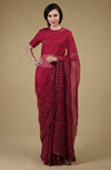 Classic Red-Gold Beads & Sequin Zardozi Hand Embroidered Saree