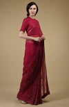 Classic Red-Gold Beads & Sequin Zardozi Hand Embroidered Saree