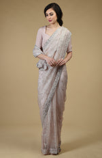 Oyster Pink-Silver Beads & Sequin Zardozi Hand Embroidered Saree