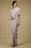 Oyster Pink-Silver Beads & Sequin Zardozi Hand Embroidered Saree