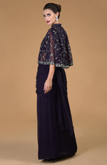 Eclipse Blue Beads & Sequin Hand Embroidered Cape