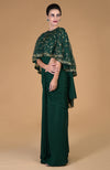 Emerald Green  Beads & Sequin Hand Embroidered Cape & Gown Saree