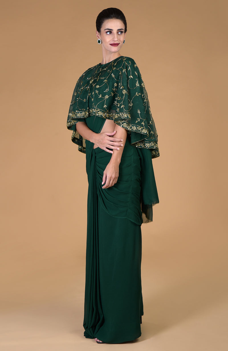 Emerald Green Beads & Sequin Hand Embroidered Cape