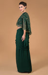 Emerald Green  Beads & Sequin Hand Embroidered Cape & Gown Saree