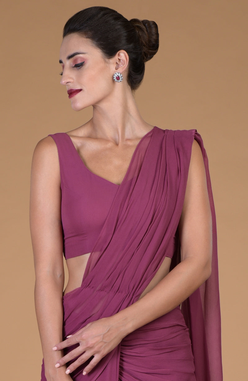 Pretty Pink Solid Poly Georgette Saree– Inddus.in