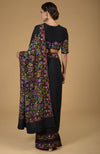 Black Kashmir Kani Art Embroidered Pure Crepe Silk Saree With Blouse