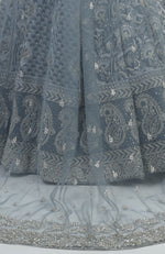 Grey Chikankari & Beads Hand Embroidered Lehenga Set