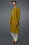 Mustard Pure Silk Kurta With Embroidered Placket Detail
