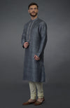 Grey Pure Silk Kurta With Embroidered Placket Detail
