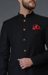 Black Pintuck Pure Raw Silk Bandhgala Jacket