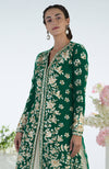 Emerald Green Floral Parsi Gara Embroidered Jacket Set