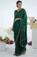 Emerald Green Crystal Hand Embroidered Saree & Blouse