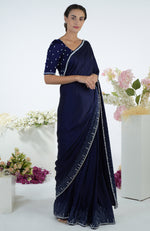 Midnight Sky Crystal Hand Embroidered Saree & Blouse