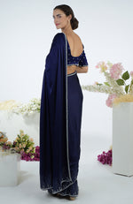 Midnight Sky Crystal Hand Embroidered Saree & Blouse