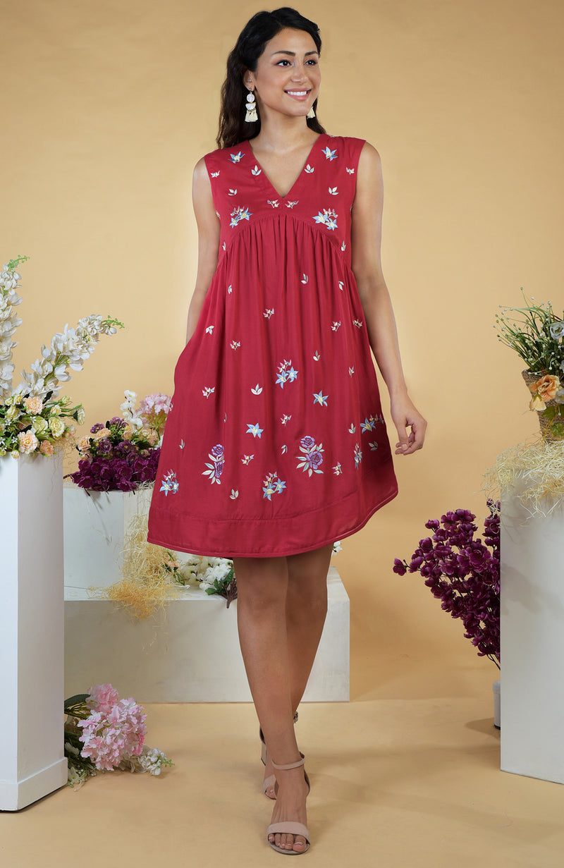 Spice Cherry Parsi Gara Asymmetric Dress