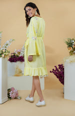Charming Yellow Parsi Gara Wrap Around Dress