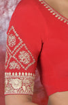 Red Zari Embroidered Sweetheart Blouse