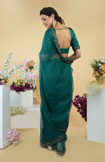 Emerald Green Beads and Sequin Hand Embroidered Organza Saree