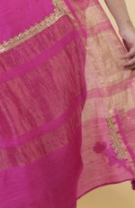 Raspberry Hand Embroidered Linen Silk Saree