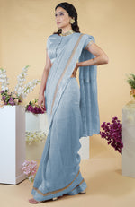 Withered Rose Hand Embroidered Linen Silk Saree