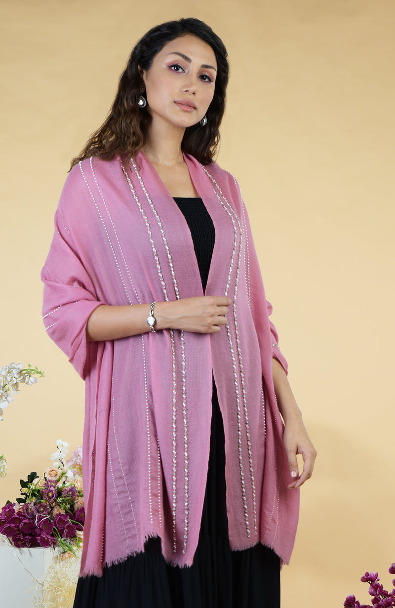 Withered Rose Astral Hand Embroidered Pure Cashmere Stole