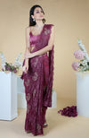 Wine French Chantilly Hand Embroidered Saree