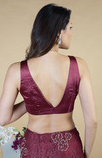 Burgundy French Chantilly Hand Embroidered Saree