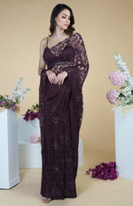 Gulf Coast French Chantilly Lace Swarovski Crystal Saree With Embellished Blouse