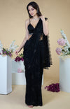 Black French Chantilly Lace Swarovski Crystal Saree With Embellished Blouse