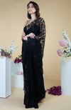 Black French Chantilly Lace Swarovski Crystal Saree With Embellished Blouse
