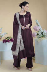 Royal Purple Kashmiri Tilla Embroidered Pure Pashmina Shawl