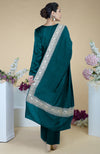 Teal Kashmiri Tilla Embroidered Pure Silk Shawl With Suit