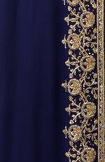 Navy Blue Hand Embroidered Organza Dupatta With Raw Silk Kurta Set