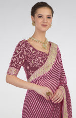 Burgundy Purple Leheriya Kashmiri Paisley Tilla Aari Embroidered Saree