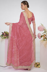 Garnet Rose Leheriya Kashmiri Paisley Tilla Aari Embroidered Saree