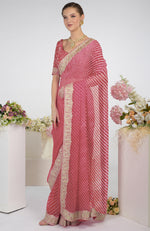 Garnet Rose Leheriya Kashmiri Paisley Tilla Aari Embroidered Saree