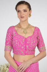 Pink Leheriya Kashmiri Paisley Tilla Aari Embroidered Saree