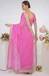 Pink Leheriya Kashmiri Paisley Tilla Aari Embroidered Saree