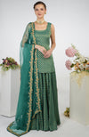Bottle Green Banarasi Zardozi Kalidaar Skirt Set