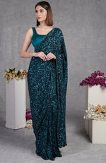 Teal Sequin Couture Hand Embroidered Saree